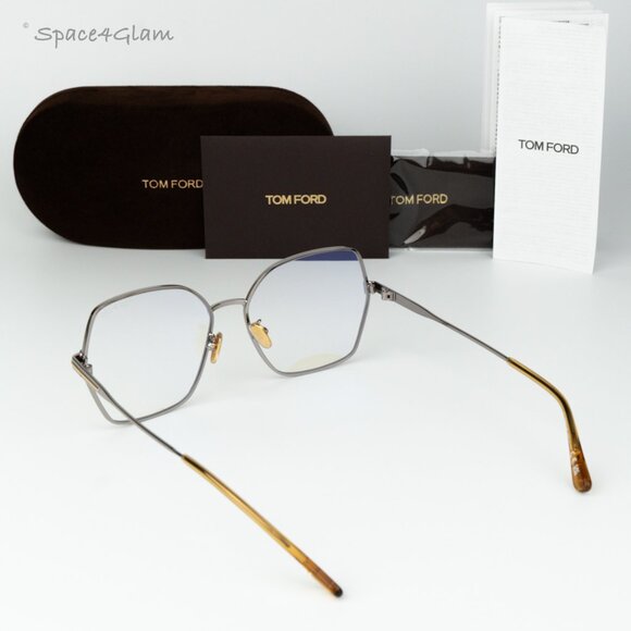 Tom Ford Woman Eyeglasses Ruthenium Blue Light Block Butterfly FT5876-B 014 NEW main image 9